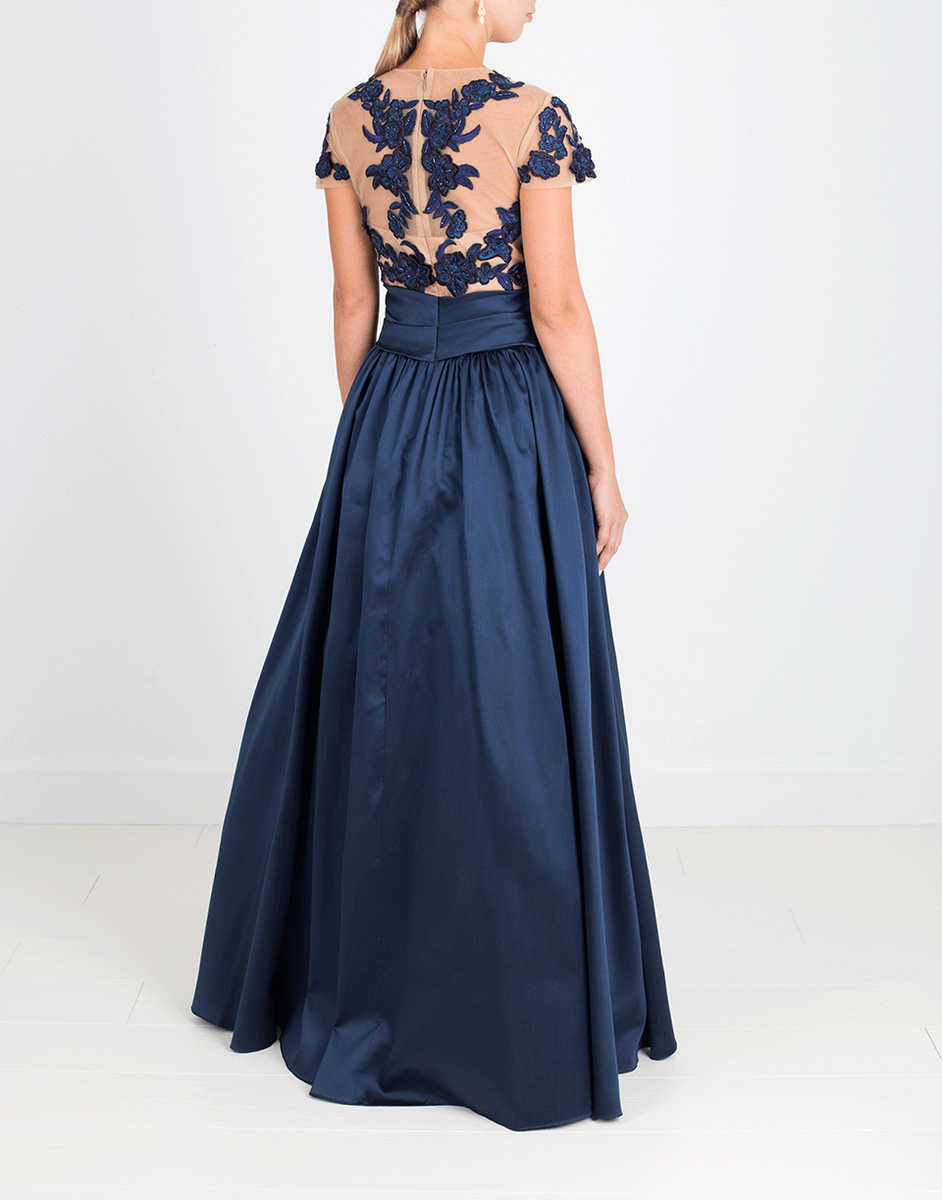 $1195 New Marchesa Notte Mikado Ball Gown Beaded ILLUSION Navy Blue Dress  10 , | eBay