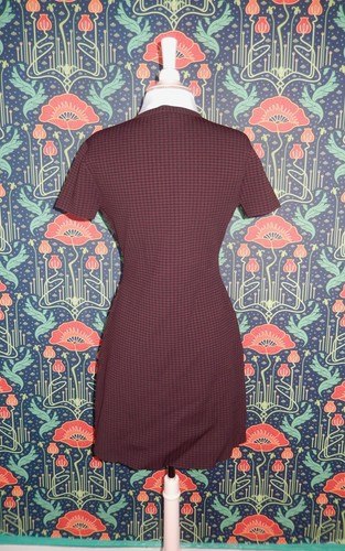 Vestido Patinador Acampanado Tejido Suéter Pata de Gallo Negro Borgoña Theory Branteen M - Imagen 5 de 6