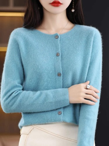 Cardigan manica lunga 100% lana merino maglioni cashmere primavera autunno donna O-Ne - Foto 24 di 81