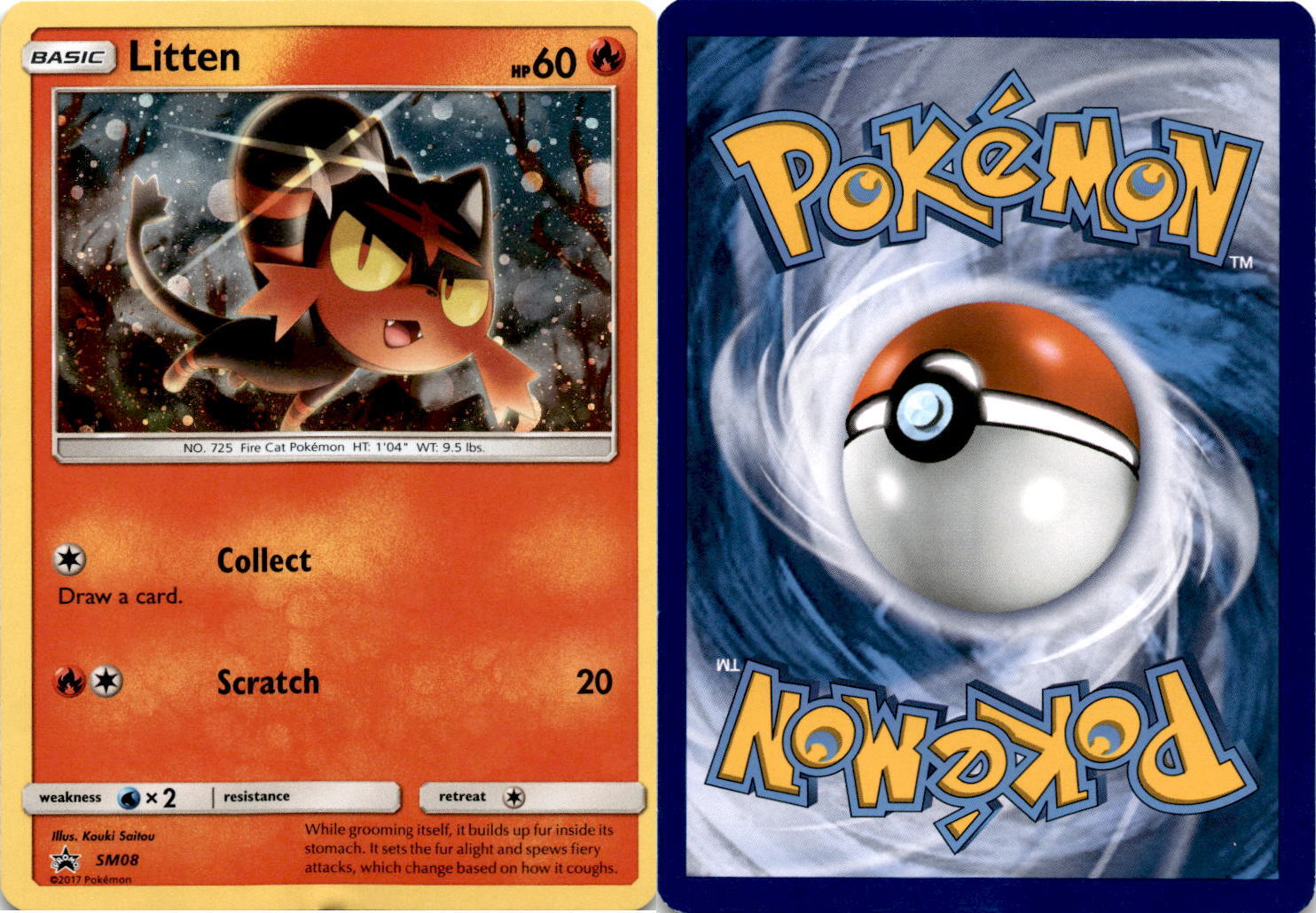 2017 Pokemon, Sun & Moon Promos, #SM8 Litten, Holo Black Star Promo
