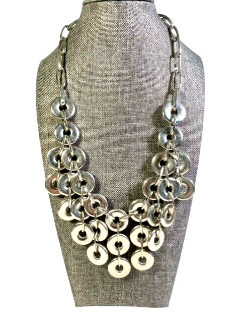 Cascade Statement Necklace Multiple Silver tone L… - image 1