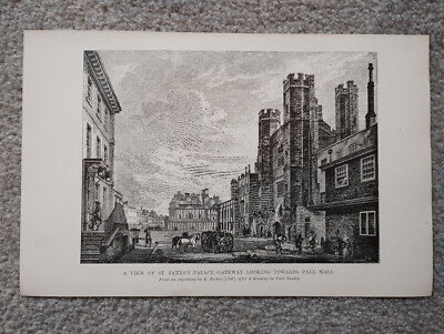St James's Palace Gateway mit Blick auf Pall Mall - antiker Druck - 1894