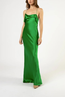 michelle mason green dress Ruffle cowl bias gown main image 0