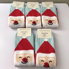 Aeropostale Santa Fuzzy Fleece Socks Lot of 5 Pair Women’s One Size Crew Length