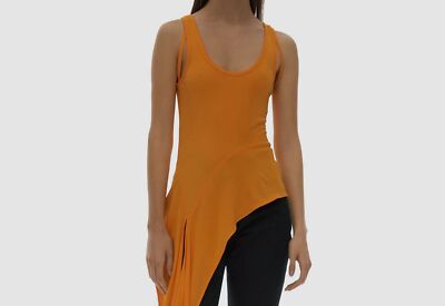 $265 Helmut Lang Women's Orange Asymmetrical Sleeveless Tank Top