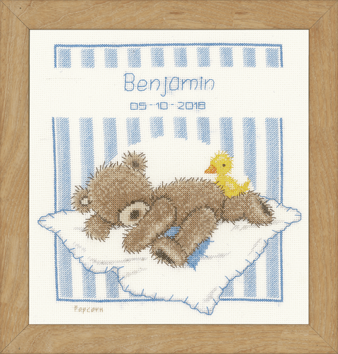 Vervaco Counted Cross Stitch Kit Birth Record Popcorn Bear Souffl 