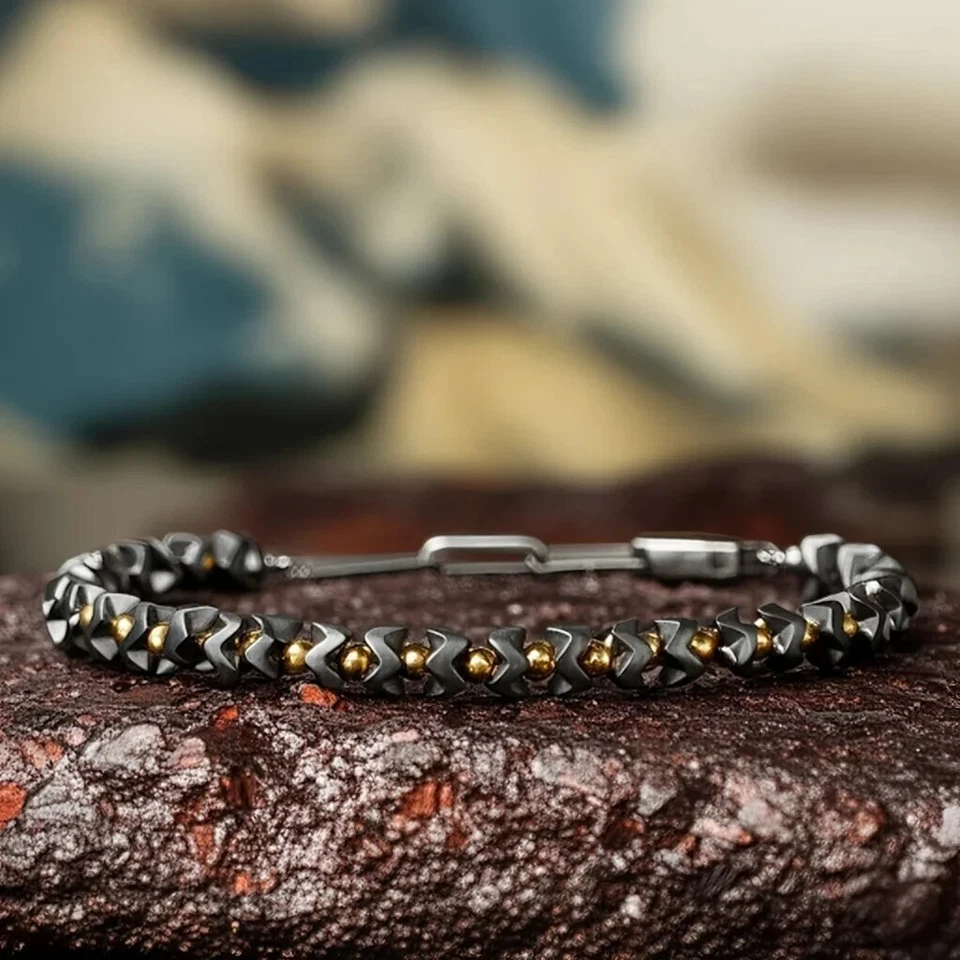 Pulsera de moda de fuerza con cuentas de piedra de hematita natural para hombre regalo Foto 3 de 4