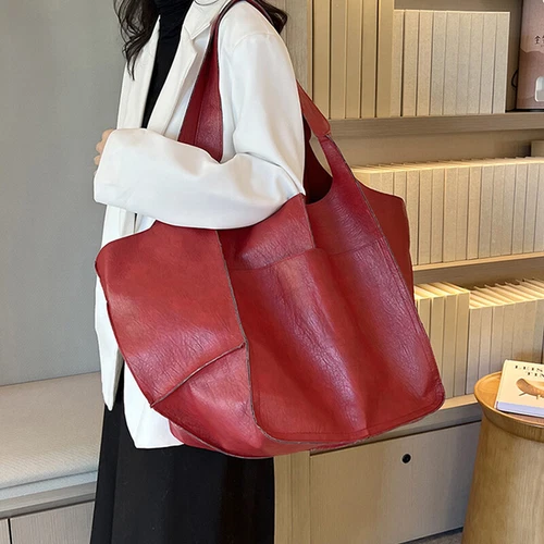 Women Large Capacity Soft Leather Casual Tote Shoulder Bag Retro Shopper Handbag - Picture 13 of 35