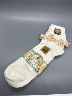 Vtg 80s-90s Women's Ivory Lace Ruffle Frilly Ankle Socks Crochet New Sz XL USA