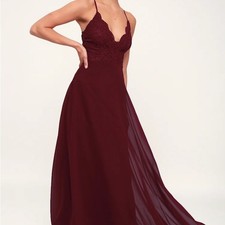 Lulus Madalyn Burgundy Lace Maxi Dress