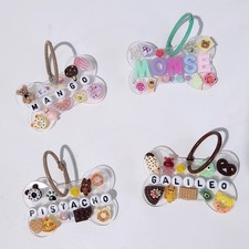 Personalized Name Dog Tag Keychain Acrylic Bone Shaped Tag Name Beads Charms