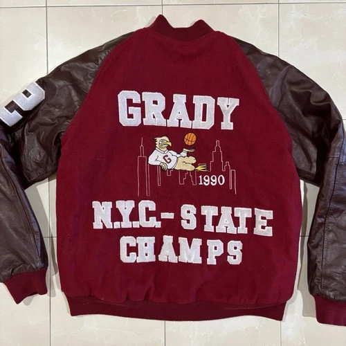 Vintage 90s Variety Jacket Leather Wool NYC Basketball Champs Men’s XL Grady  - product listing photo
