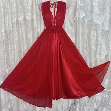 VTG L XL RED Dbl Chiffon Cape Peignoir Robe & NWOT Vandemere OLGA Nightgown