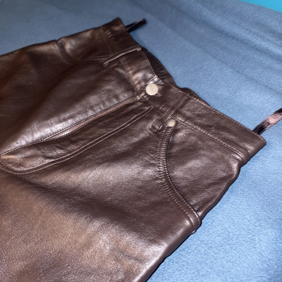  Wrangler 100% Leather Pants Brown Size 9 Womens Cowgirl Cowboy 9x34 rare color - Image 2 of 4