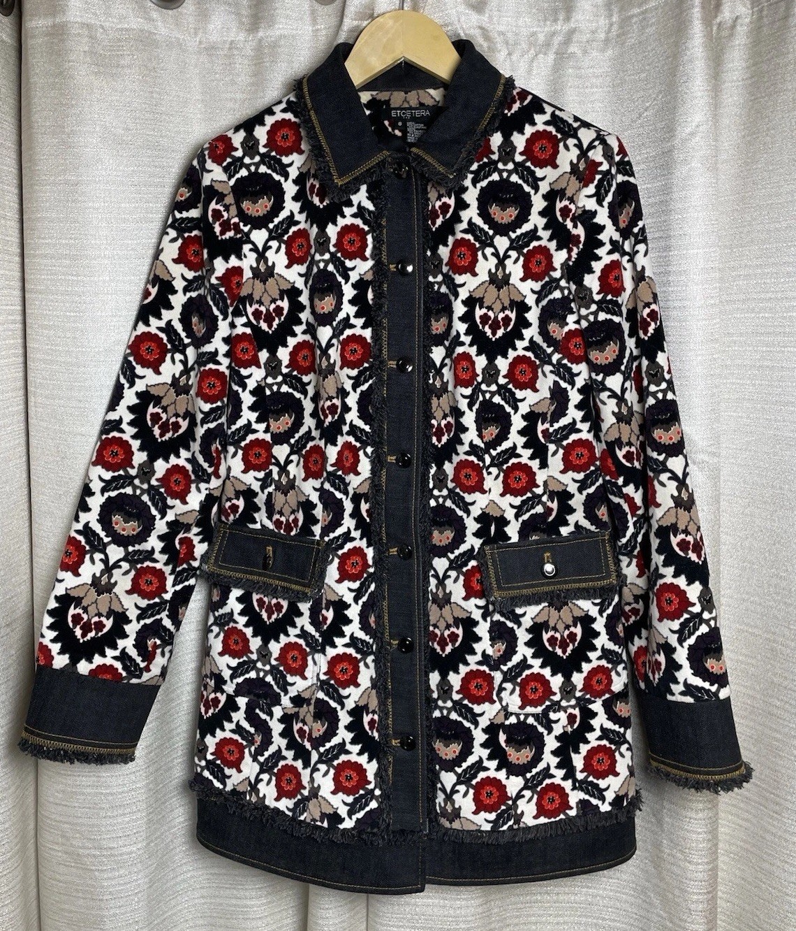 ETCETERA Women Fringe Jacket Multi Color Velvet F… - image 1