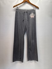 VTG Y2K Juicy Couture Women Sz SP Gray Velour Flared Track Pant Crown Bling Logo