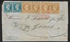 FRANCE PAQUEBOT TO GENOA ITALY 60c NAPOLEON III ON FOLDED COVER 1864