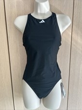 Adidas Black Tape Strap Swimsuit Size Uk 34" Black White