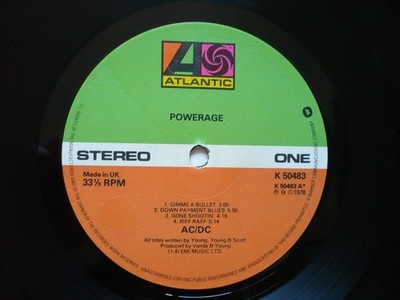 AC/DC Powerage Vinyl UK 1978 Atlantic 1st Press A1/B1 Porky Prime