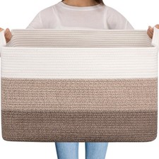 Extra Large Blanket Basket, 95L Cotton Rope Woven Laundry Basket, Toy Bin for...