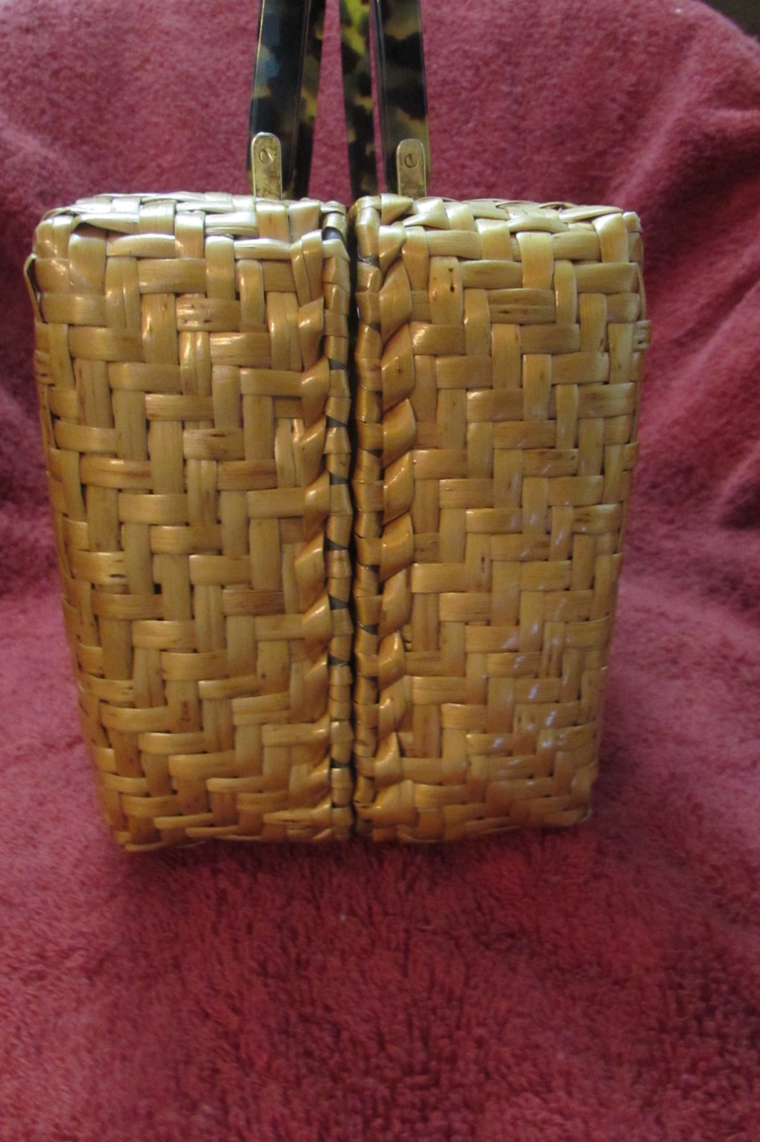 Vintage Kate Spade Italian  Wicker Purse Tortoise Handle 1990's image 4
