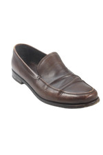 Prada Mens Leather Apron Almond Toe Penny Loafers Brown Size 6.5