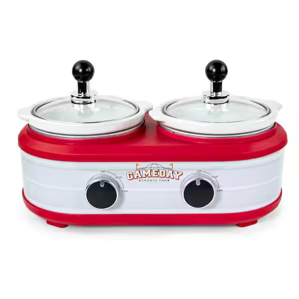 Slow Cooker 1.25 Qt. 2-Section Red Temperature Control Dials
