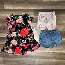 Old Navy Gap Girls Outfit 3T Pink Black Floral Dress Denim Shorts Summer Bundle