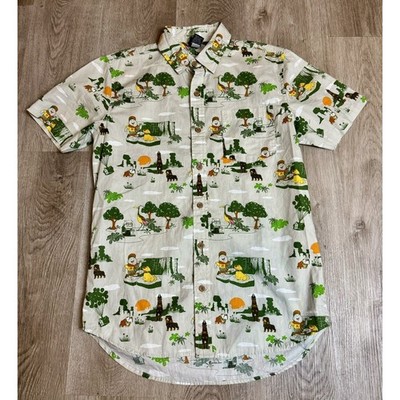 Disney Pixar Up 2009 Carl Russell Dug Green Hawaiian Camp Shirt XS