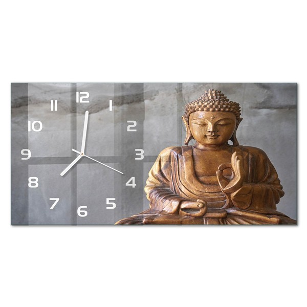 Design-Glasuhr Wanduhr Aus Glas Im Querformat Holzbuddha WeißE Zeiger 60X30 Cm-image