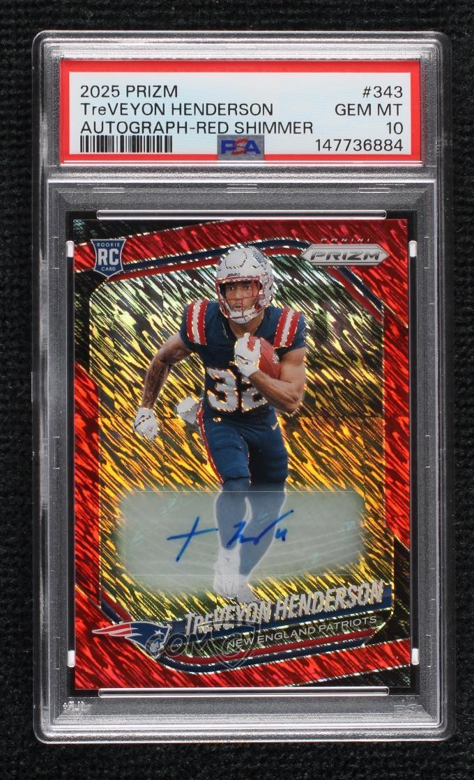 2025 Prizm Rookies Red Shimmer 9/35 TreVeyon Henderson PSA 10 Rookie Auto RC 9et