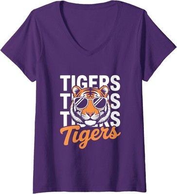 Name Design Tigers Retro Tigers Inspirational Ladies' V-Neck Tshirt