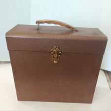 VTG Record Carry Travel Storage Case Metal Box Handle 12" LP Vinyl Tan Bronze
