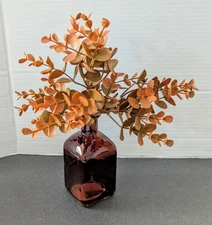 NEW  Small Dark Am Bud Vase w/ Brown Eucalyptus Stems Fall Decor 5.5" x 2.5"