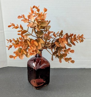 NEW  Small Dark Am Bud Vase w/ Brown Eucalyptus Stems Fall Decor 5.5'' x 2.5''