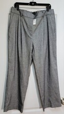 Talbots Bristol Pants Women's 14 Grey Linen Blend Pleated Straight Leg Ankle NWT