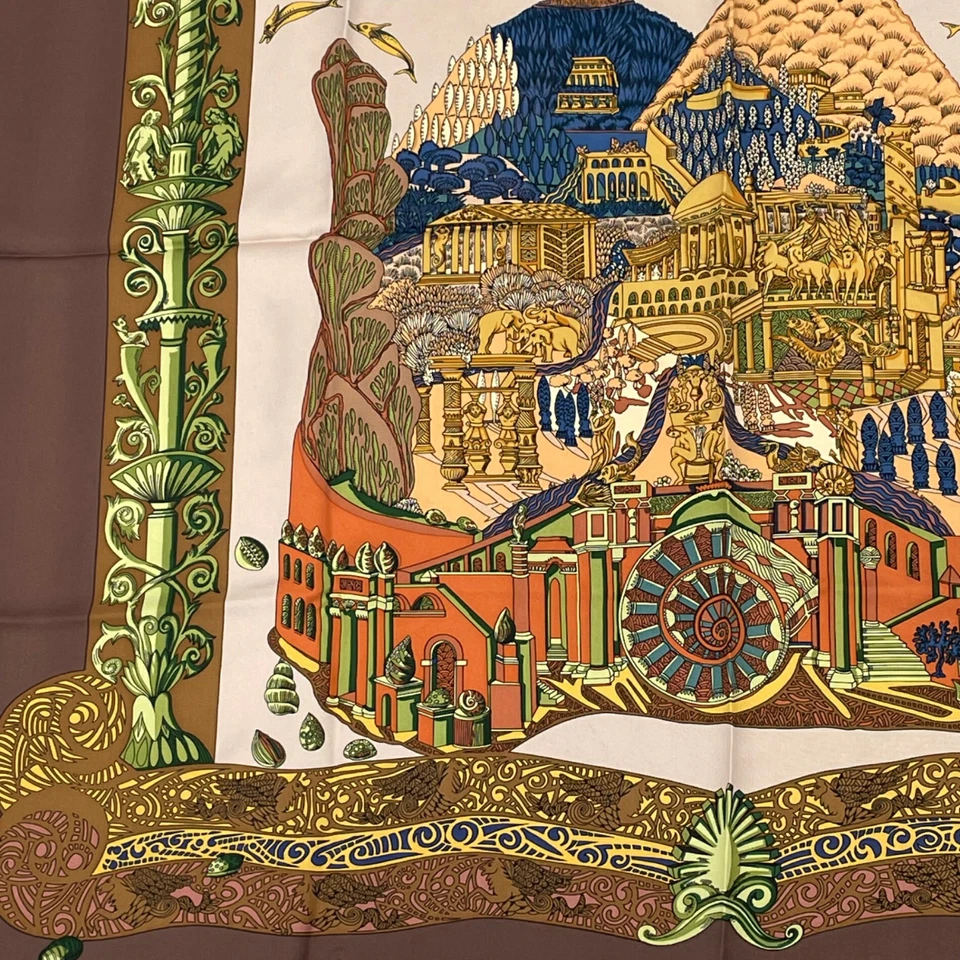 Bufanda de cachemir Hermes l'Atlantide Faivre 90 cm marrón vintage Foto 4 de 4