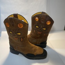 Cody James Brown Leather Boys Skull Hard  Hat Western Style Square Toe Boot SZ6D