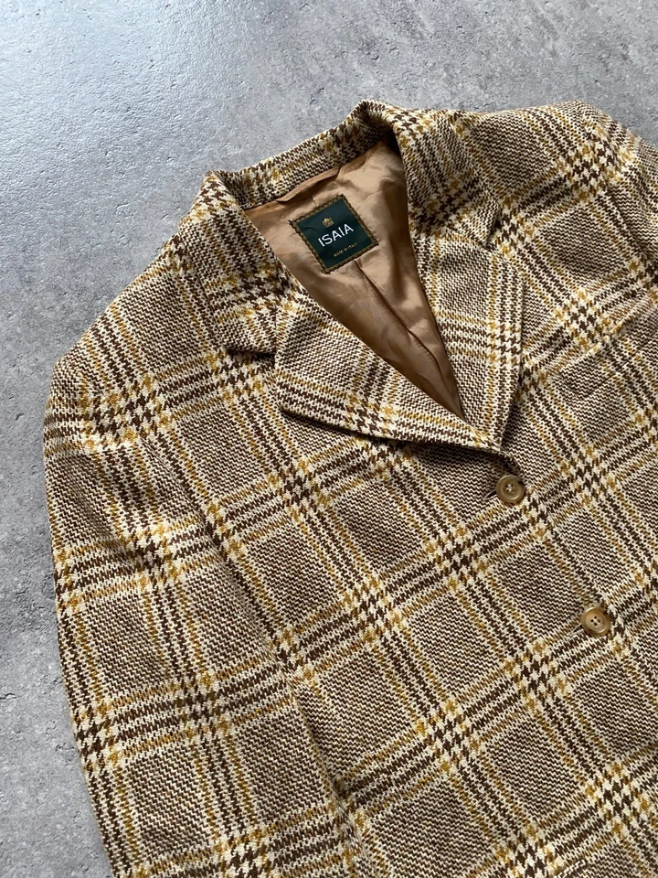 Blazer para hombre Isaia Napoli 100 % cachemir chaqueta a cuadros marrón Italia talla 48R Foto 2 de 4