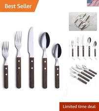 20-Piece Kitchen Flatware Set for 4, Retro Walnut and Stainless Steel