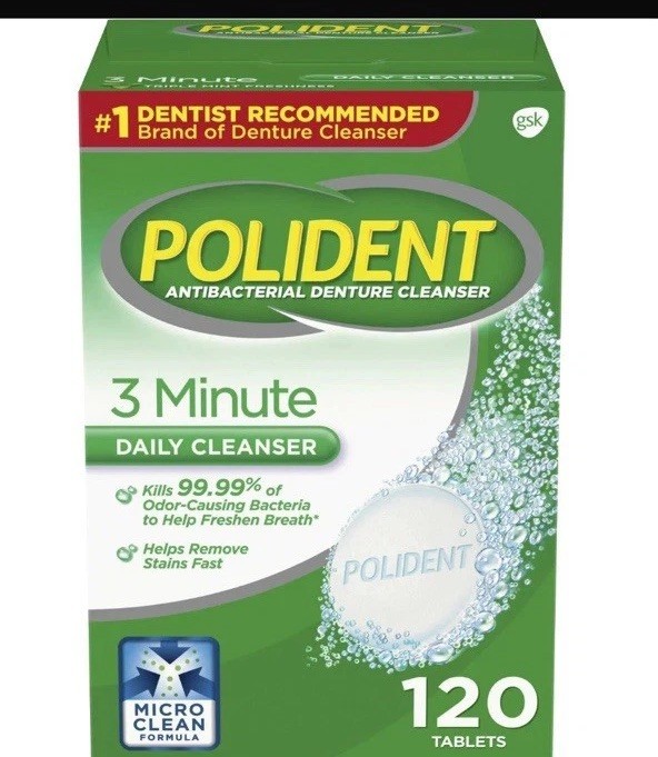 Polident Antibacterial Denture Cleanser 3 Minute Dental Tablets, 120 Count