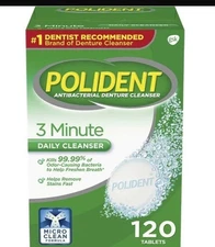 Polident Antibacterial Denture Cleanser 3 Minute Dental Tablets, 120 Count
