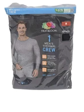 Fruit of the Loom ~ Thermal Top Shirt Base Layer Long John Black Waffle ~ M