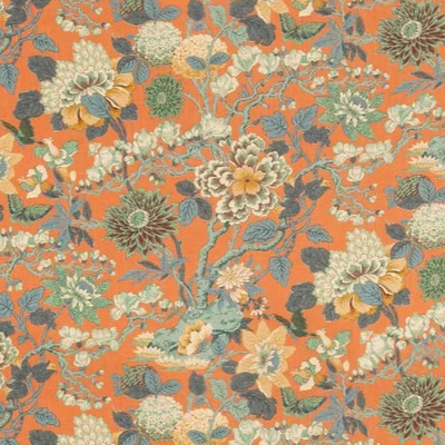 GP & J BAKER VORHANGSTOFF DESIGN Little Magnolia 6 METER TÜRKIS/ORANGE ELDON