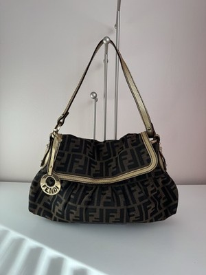 Fendi Chef Monogram Shoulder Bag Brown Gold Hardware with Logo Bag Charm