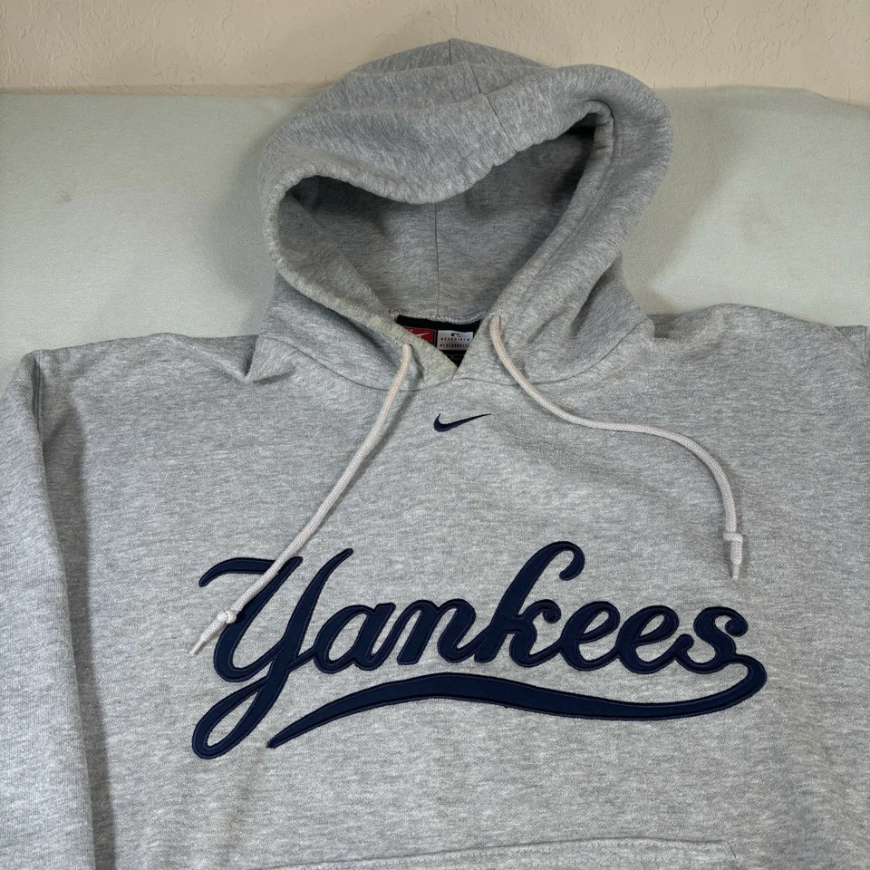Винтажная мужская толстовка с капюшоном Nike New York Yankees большой центр свуш MLB серая - Изображение 4 из 4