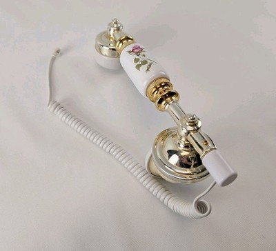 Southern Telecom Vintage Style Phone Handset Floral Ceramic Gold Trim w/ Cord