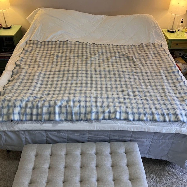 Coming Home 100% Virgin Wool Lg Throw Twin Blanket Plaid Blue White Cottage USA - Image 2 of 4