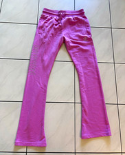 adidas Pink Fleece Sweatpants Rhinestone Logo Drawstring Pockets Straight Leg M