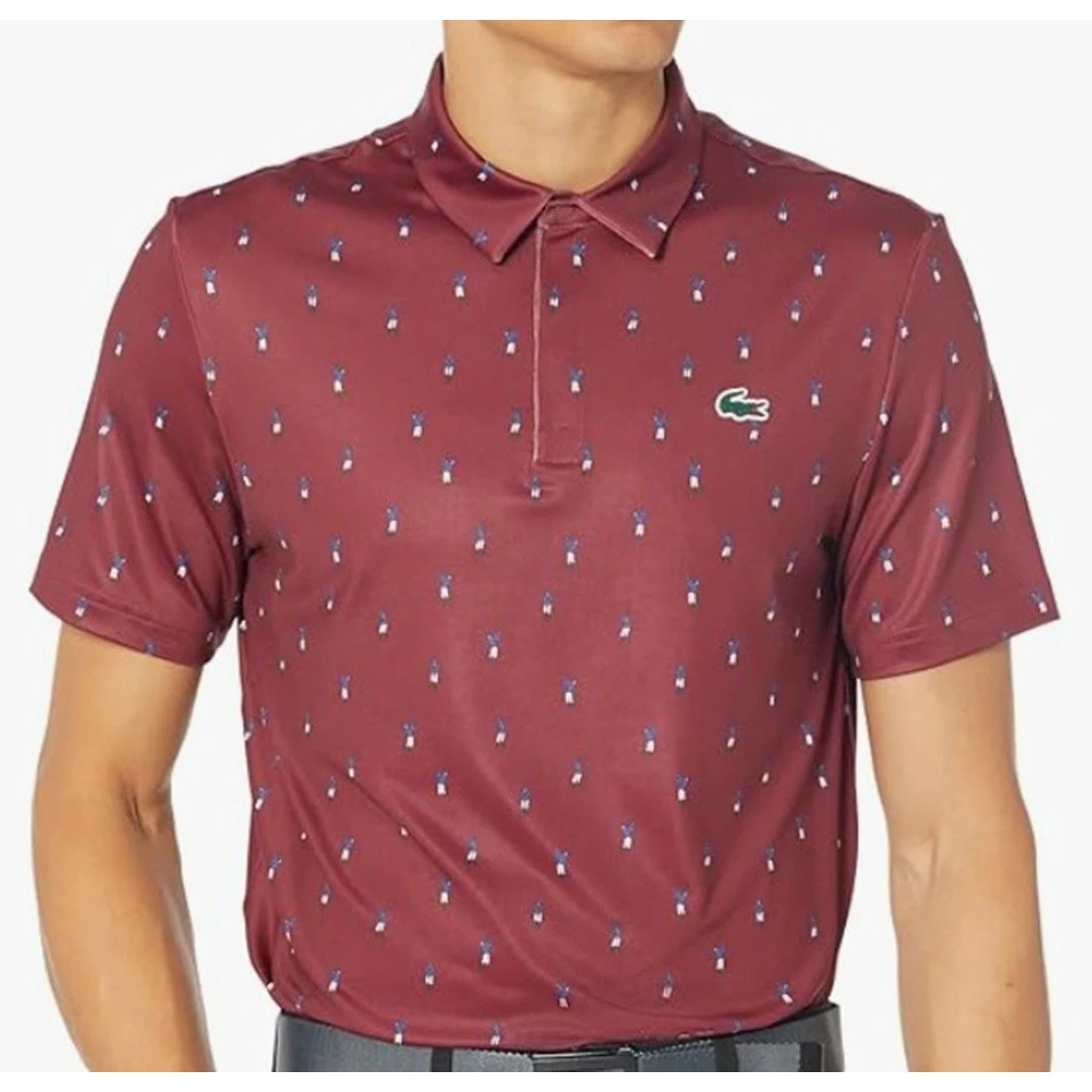 Lacoste Men's Golf Printed Recycled Polyester Polo Wine L